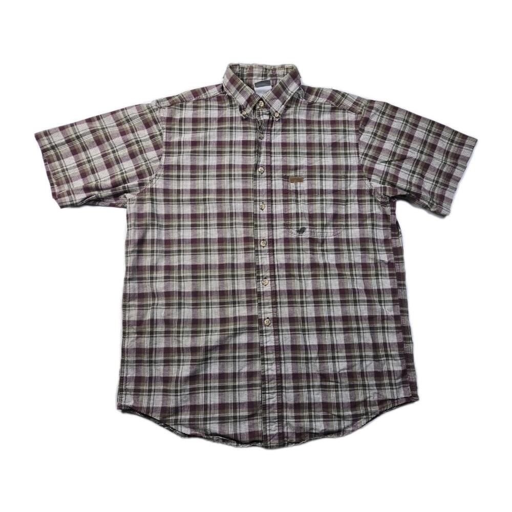 Vtg 90s Carhartt Plaid Short Sleeve Button Down T-Shirt - Mens L? (READ)